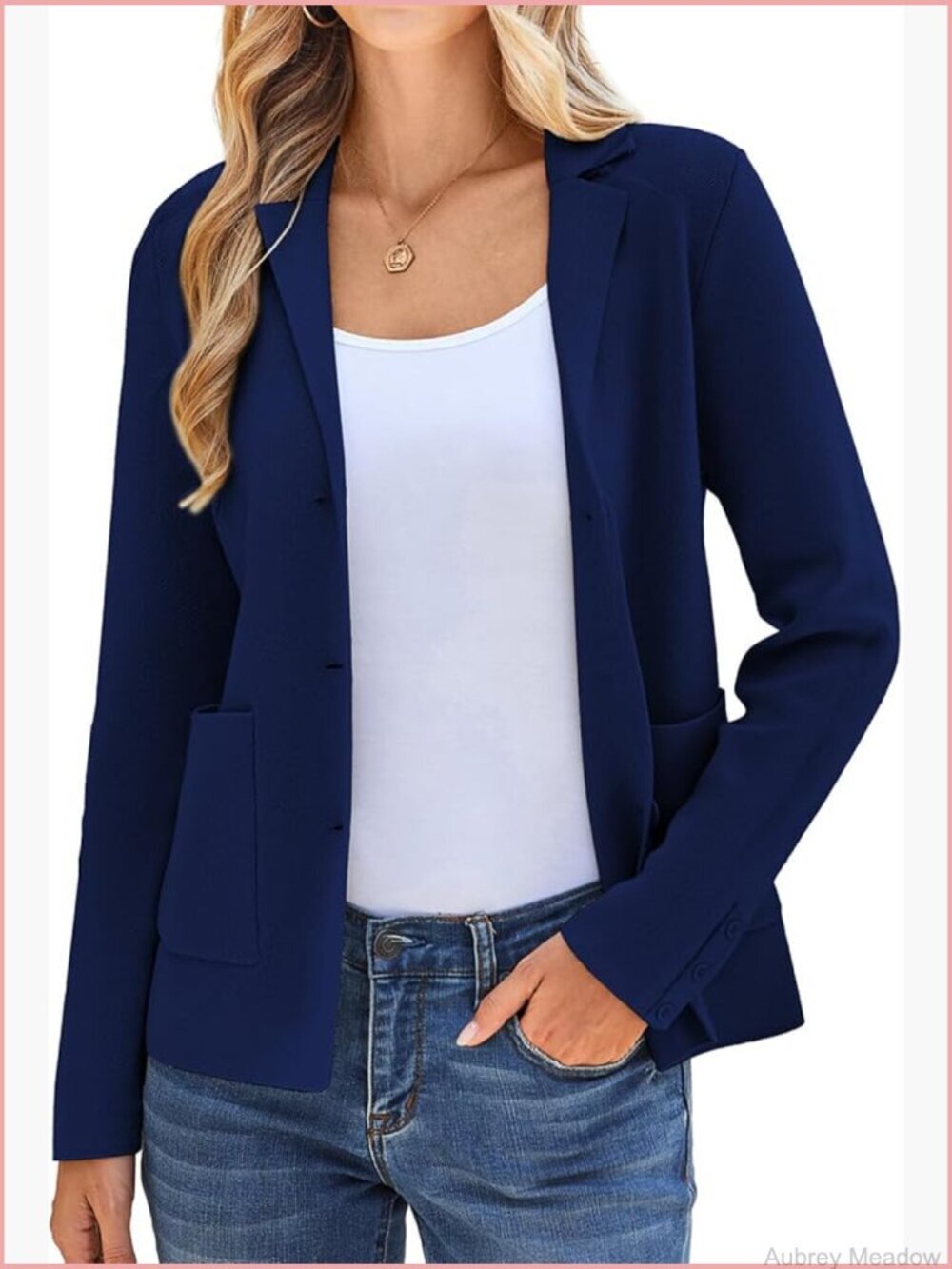 Long Sleeve Casual Blazer Work Office Jacket with Pocket